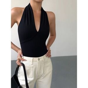 Commense V-Neck Halter‎ Open Back Tank Top size M